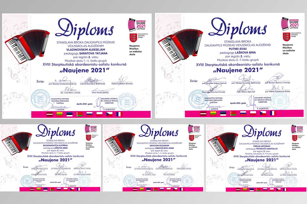 konkursa Naujene  2021 laureātu diplomi