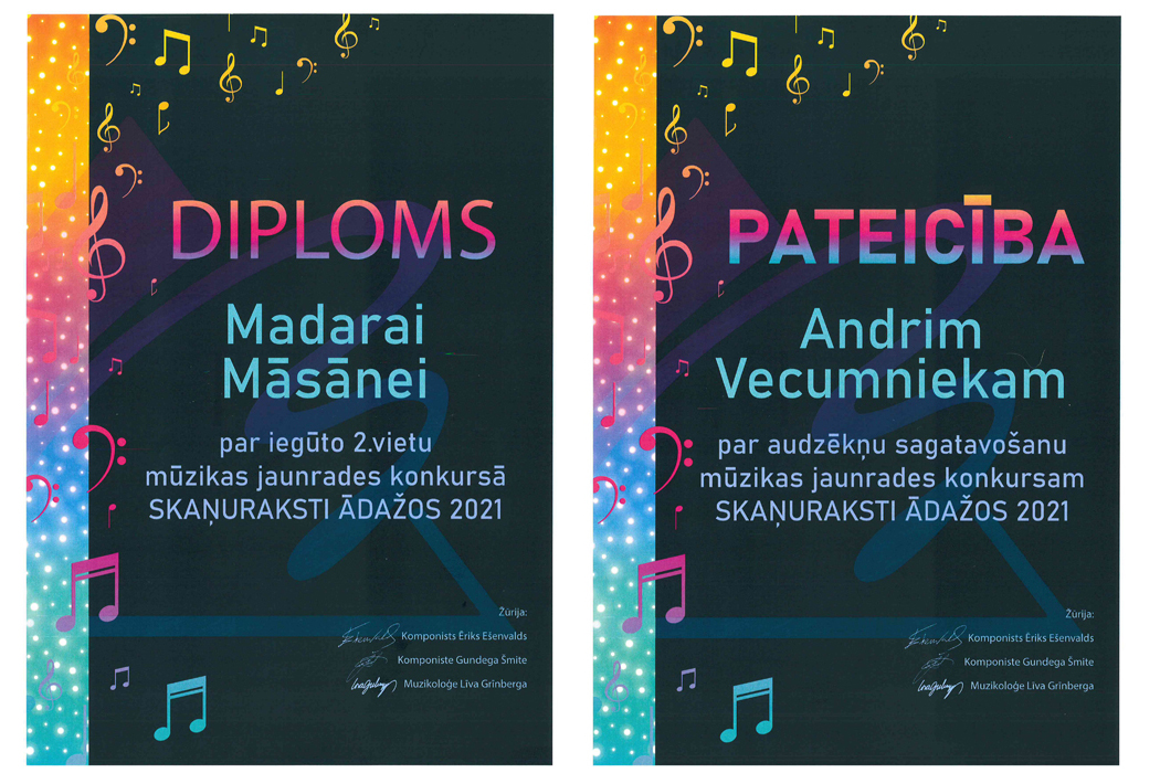 konkursa SKAŅURAKSTI ĀDAŽOS 2021 diplomi
