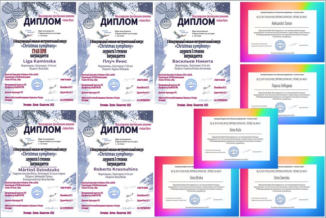 Konkursa “Christmas symphony” laureātu diplomi